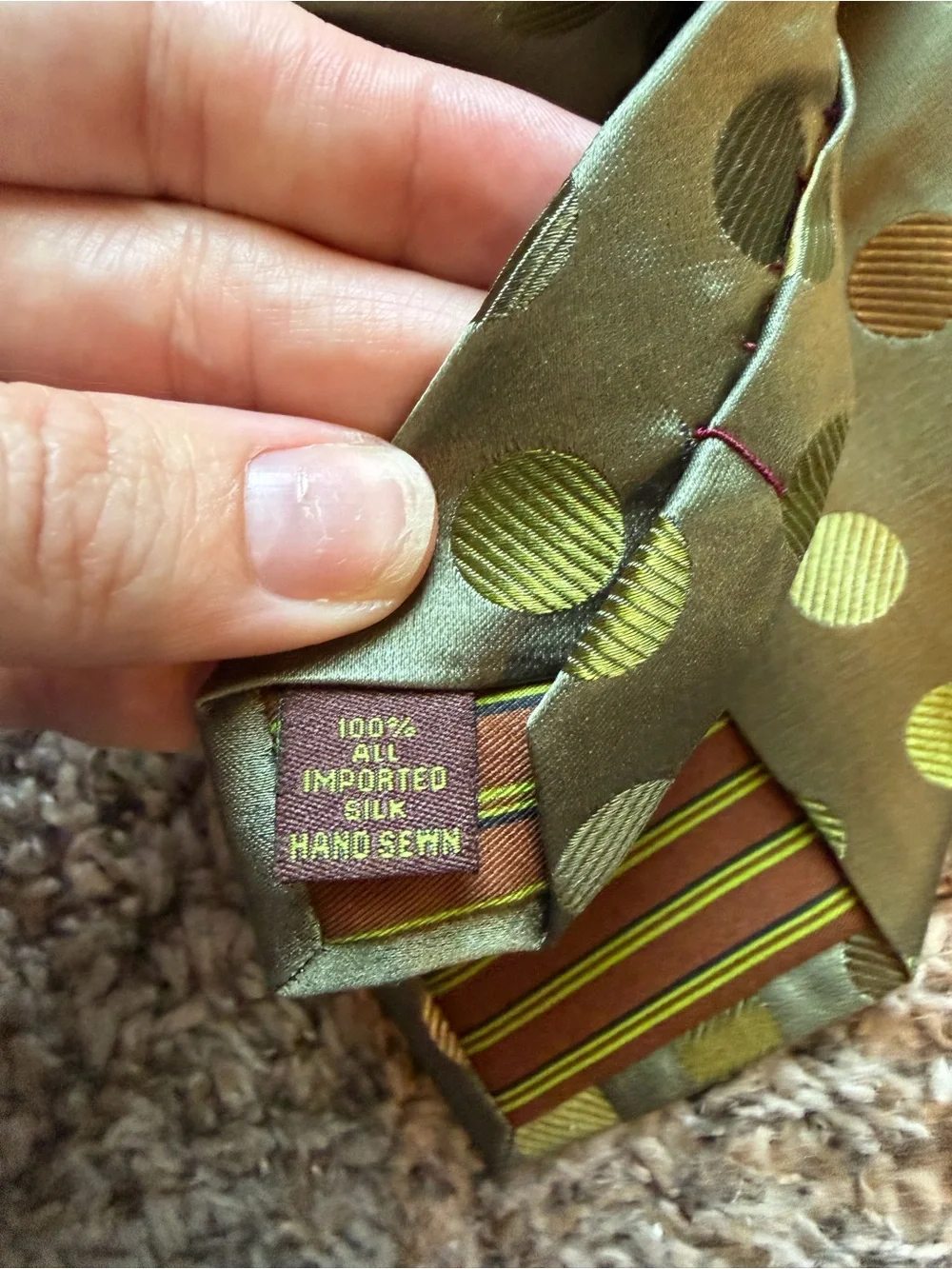 BCBG Attitude Olive Green Polka Dot 100% Silk Necktie